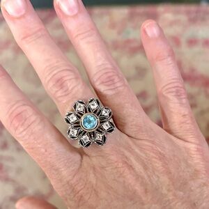 Andrea Candela Vintage 18k Gold and .925 Silver Statement Ring with Blue Topaz